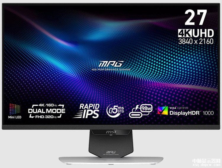 微星MPG 274URDFW E16M双模游戏显示器发布 27英寸Mini LED+最高320Hz刷新率，权威硬件评测网站,www.dnpcw.com